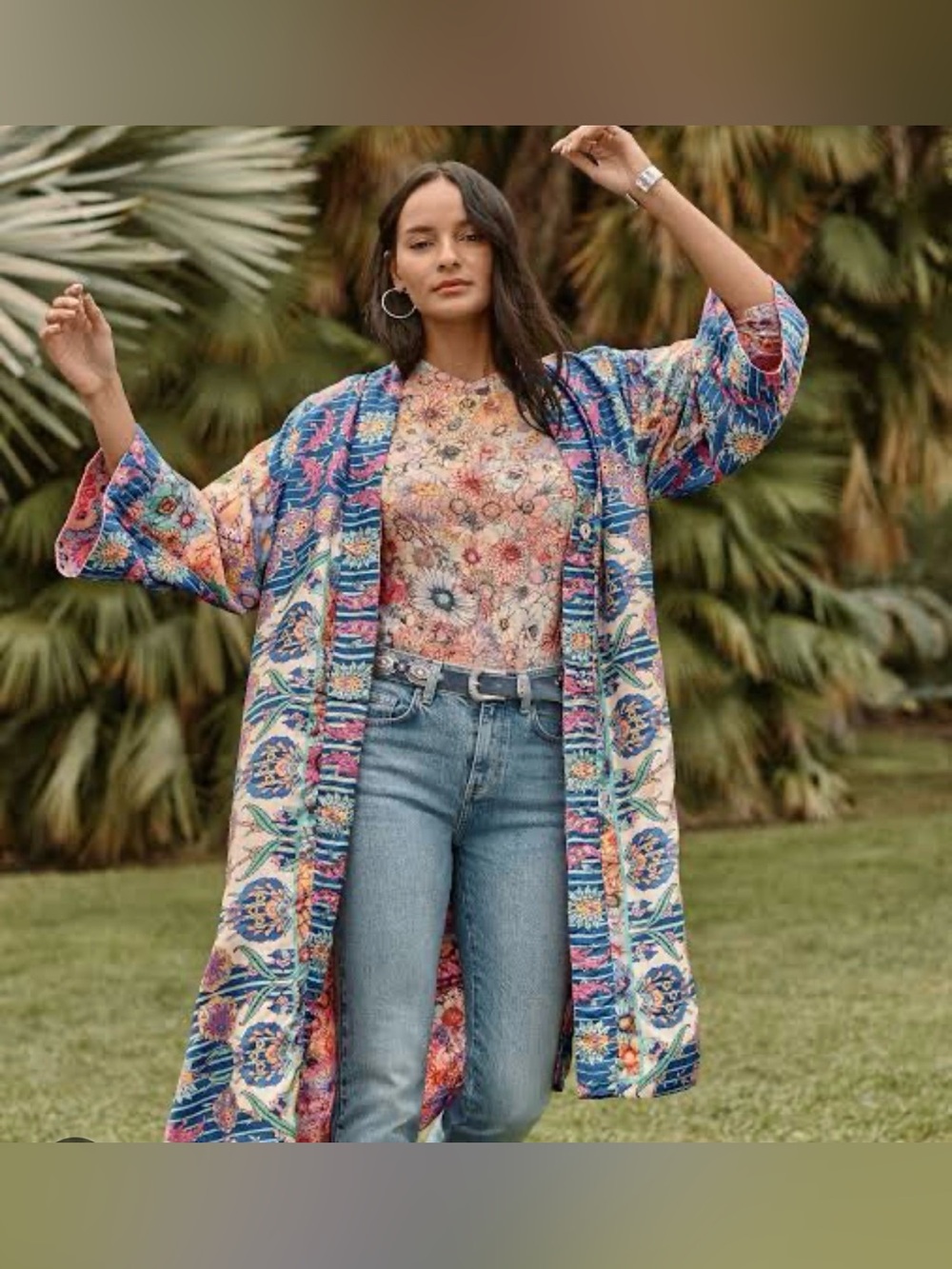 Johnny Was Sage Vaughan Floral Long Kimono Duster Reversible